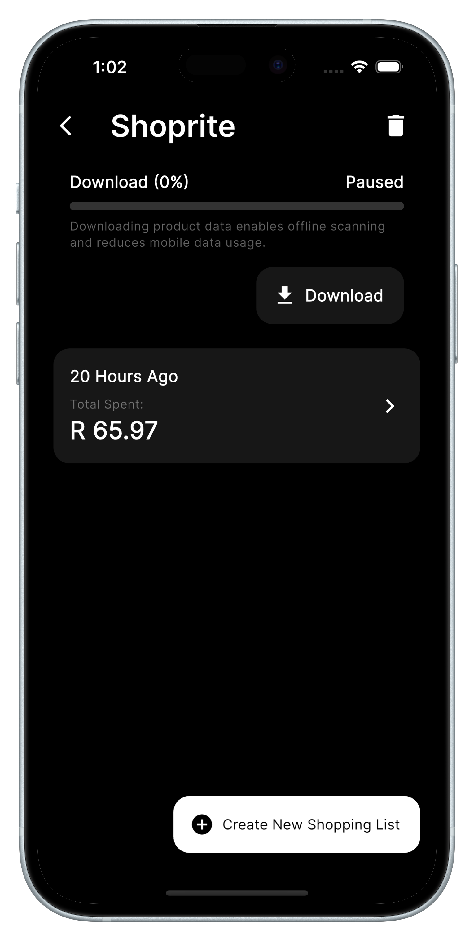 Tally go add new shopping list 